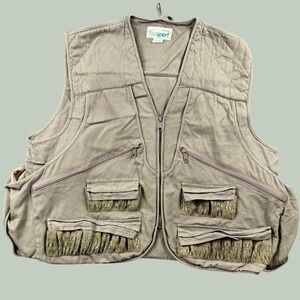 Vintage Texsport Hunting Vest Mens L Khaki Canvas Utility Game Pocket Gorpcore